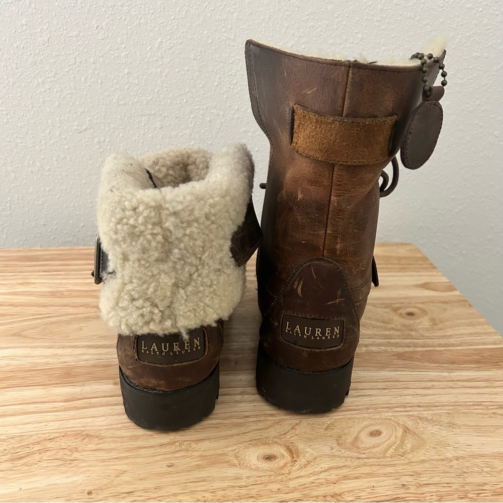 Ralph Lauren Brown Leather Shearling Boots | Cozy Winter Buckle Boots Size 7 - Picture 6 of 12